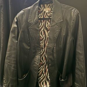 Denim and Company Women's Black Leather Jacket, zebra lining